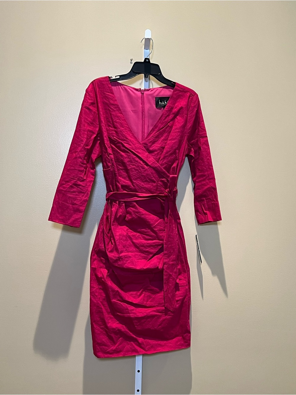 Nicole Miller Runway Hot Pink Wrap-Effect Midi Dress